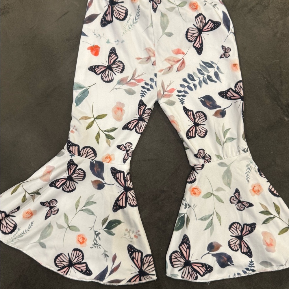 Floral Butterfly Print Flared Pants